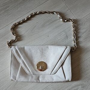 Elliott Lucca White Leather Clutch with Gold Chain